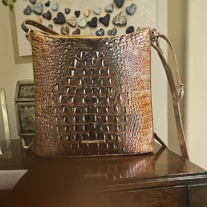 Brahmin Croc-Embossed Crossbody Bag in Multi-Tone Brown TRUFFLE PYTHON KATIE